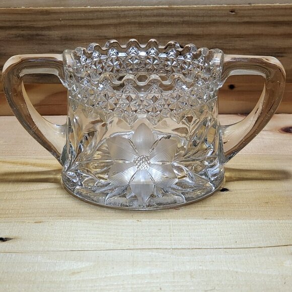 Vintage Jenkins Dahlia Clear Cut Glass Sugar Bowl Starburst Handles - Picture 3 of 8